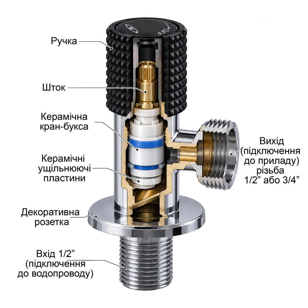 Кран кутовий кераміка SOLOMON EXCLUSIVE 1/2″X3/4″ 989 BB (BLACK/BLACK) ( 1шт.) Киев - изображение 8
