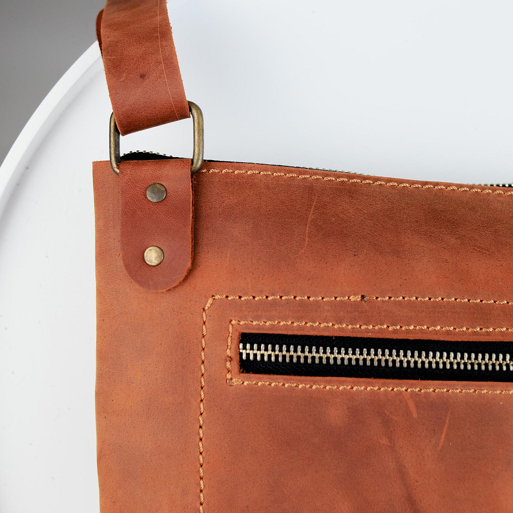 Сумка-месенджер Skill з натуральної шкіри Crazy Horse, через плече (Світло-коричневий) Суми - фото 7