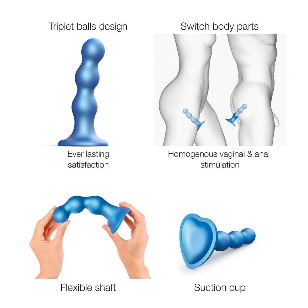 Насадка для страпона Strap-On-Me Dildo Plug Balls Blue Metallic S Sex Aura Київ - фото 3