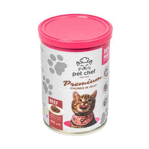 Влажный корм для кошек Pet Chef кусочки в желе с говядиной 415 г Киев