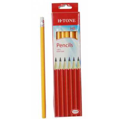 Олівець графітний H-Tone НВ, з гумкою, жовтий, уп. 12 шт (PENCIL-HT-JJ30105B) Вінниця - фото 1