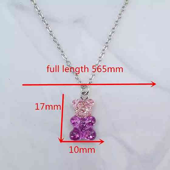 Кулон мишка, сиреневый - длина 50см, смола, цинковый сплав Киев