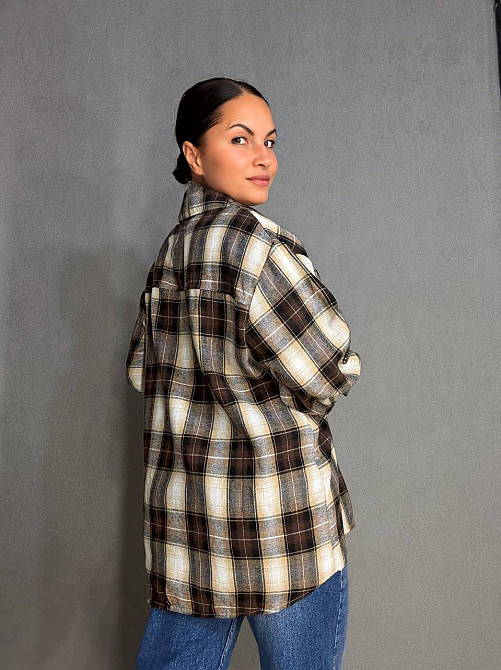Рубашка женская Baoyu 225-1 в клетку оверсайз фланель, темно-коричневый, one size Киев - изображение 9