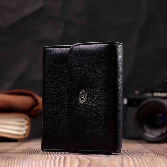Симпатичний жіночий гаманець із монетницею з натуральної шкіри ST Leather 19481 Чорний Київ