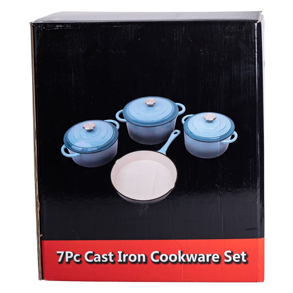 Набір чавунного посуду для приготування 3 каструлі та сковорода з емальованим покриттям Синій HP-1-8 Коломия - фото 6