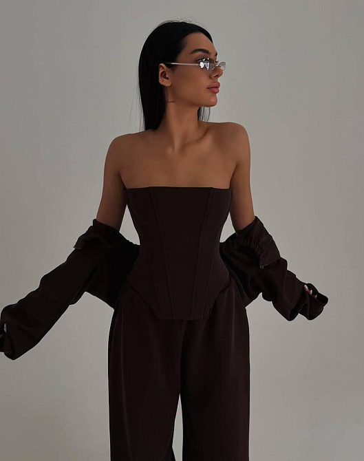 Жіночий стильний трендовий костюм-трійка петля Шоколад, 42/44 Одеса - фото 2