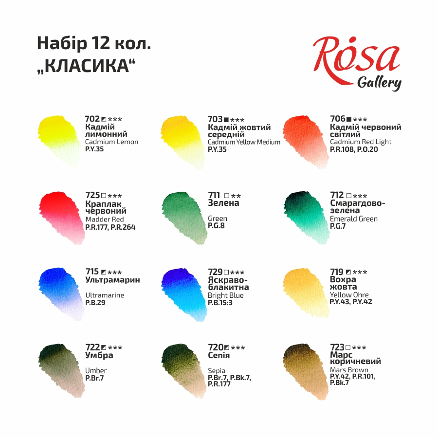 Набор акварельных красок CLASSIC картонный пенал 12кол. х 2,5мл кювета ROSA Gallery Киев - изображение 1