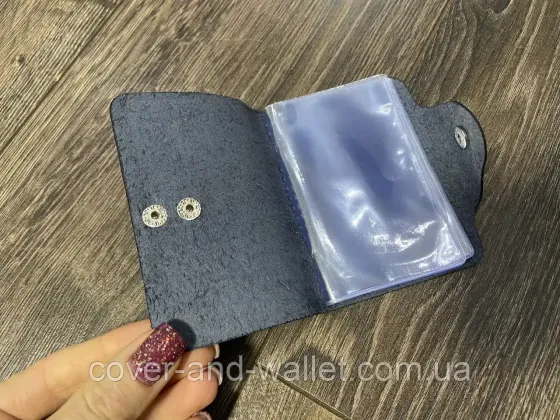 Шкіряна візитниця картхолдер чорного кольору маленького розміру ST Leather Синій Київ