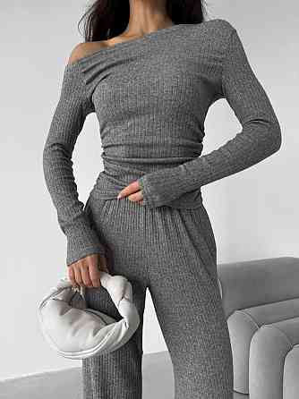 Женский базовый костюм двойка: лонгслив и брюки ангора рубчик Серый, 42/44 Одесса