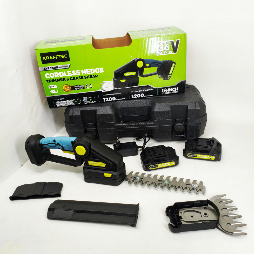 Аккумуляторные ножницы кусторез Krafftec 2 в 1 два аккумулятора зарядное пластиковый кейс WZ-24 Львов - изображение 2