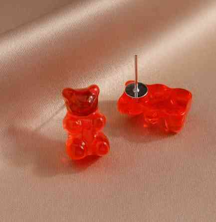 Детские серьги мишки гвоздики 1,8см красный Киев