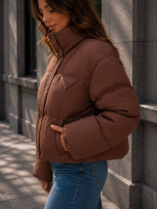 Куртка жіноча Fashion 3072 вафельна коротка з коміром-стійкою коричнева, коричневий, L Київ - фото 19