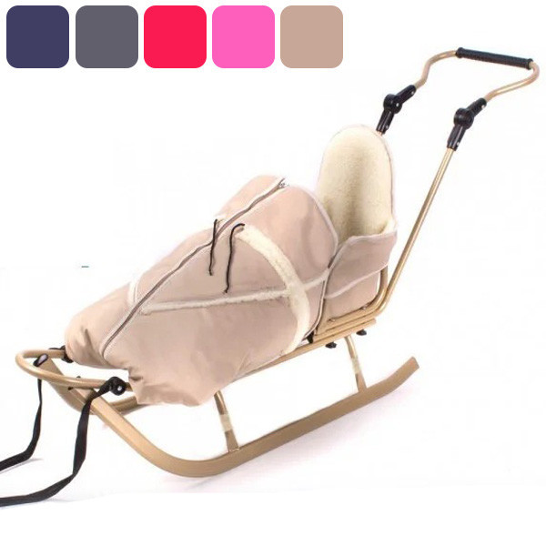 Санки детские Adbor Piccolino металлические с конвертом, спинкой и ручкой, для детей Бежевый Киев - изображение 1