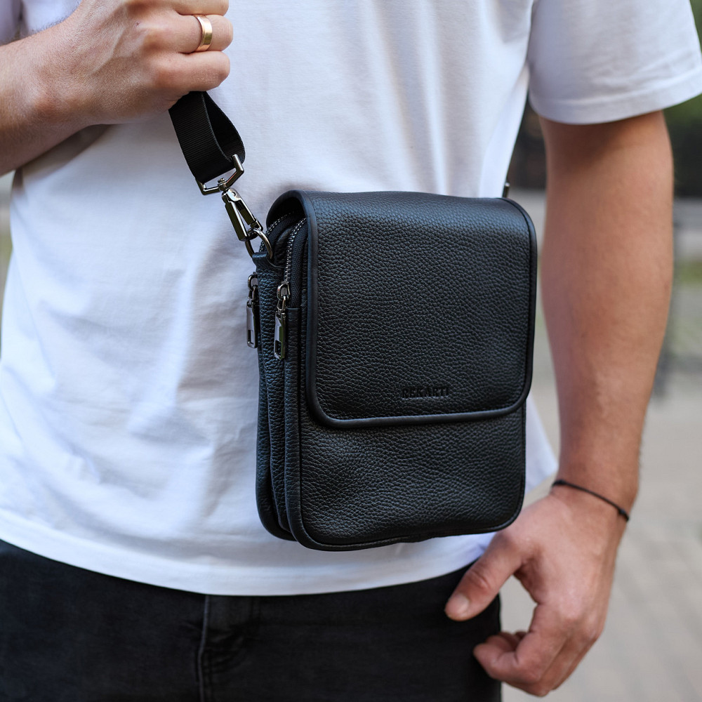 Мужская сумка барсетка на одно плечо 17.5х22х6, нагрудный мессенджер для телефона, черный Каменское - изображение 2