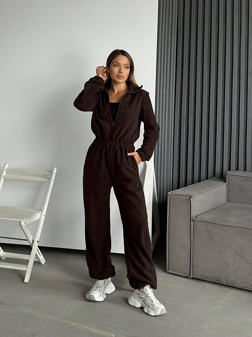 Женский теплый повседневный комбинезон двусторонний полар флис Шоколад Одесса - изображение 2