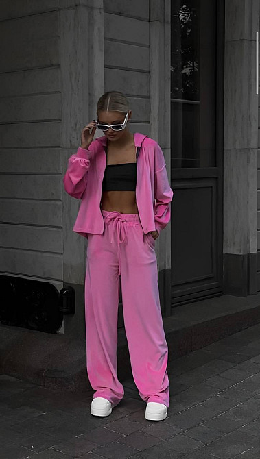 Женский прогулочный костюм двойка: кофта и штаны из плюшевого велюра Розовый, 42/46 Одесса - изображение 2