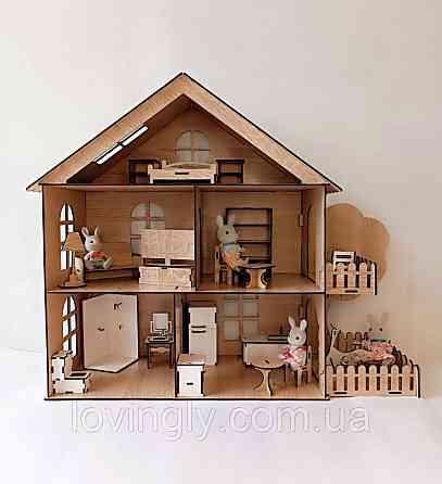 Великий ігровий будиночок для ляльок  60 см. Зібраний готовий до гри будиночок з меблями. Ірпінь