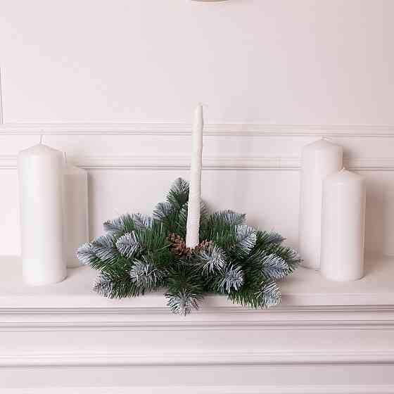 Штучний підсвічник вінок Новорічний з декором зелений із засніженими кінчиками на 1 свічку SOK-O-2 Київ