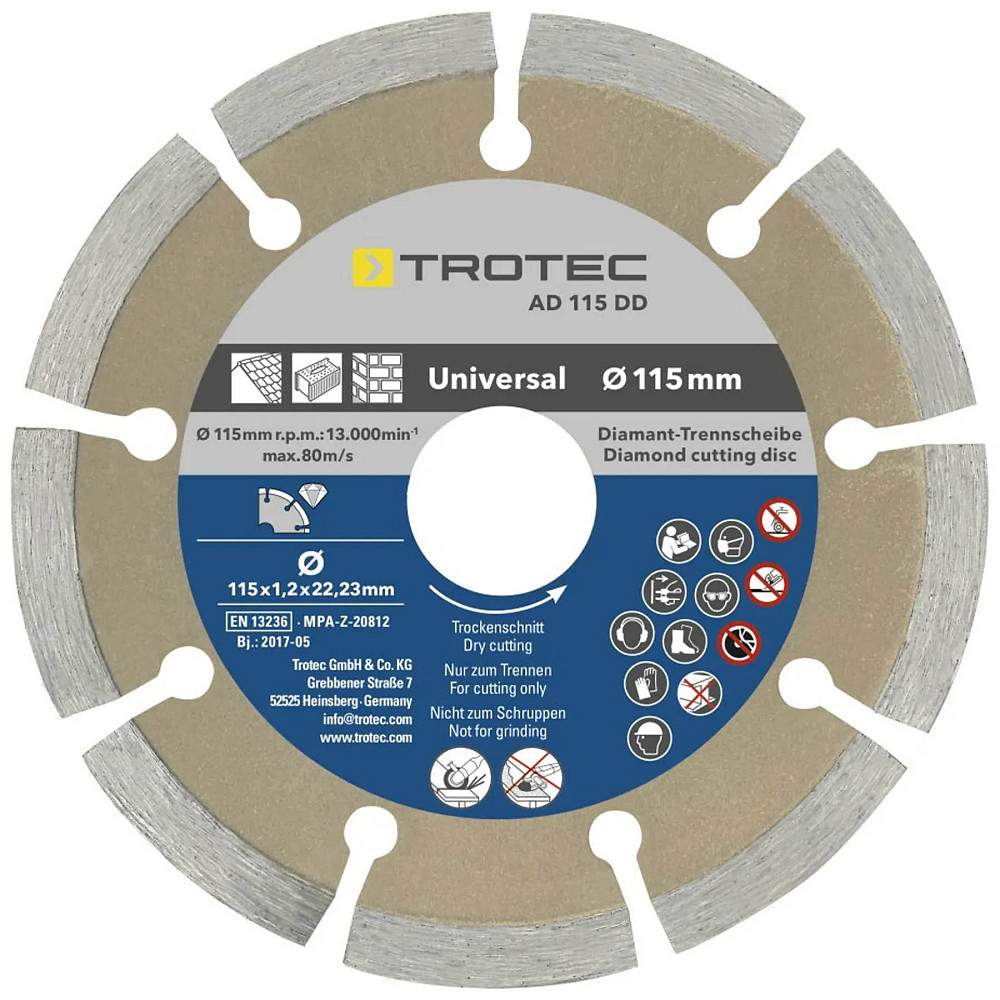 Набор отрезных алмазных дисков Trotec 110/115х22.23х1.2 (4 шт) (6225001121) Винница - изображение 3