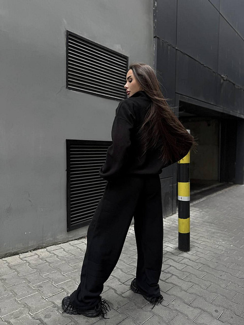 Женский удобный теплый костюм из флиса двусторонний Черный, 46/48 Одесса - изображение 6