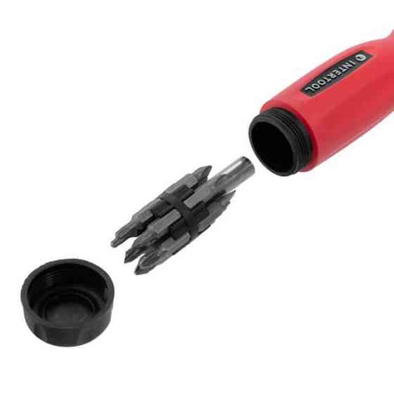 Викрутка реверсивна з комплектом насадок, 12 од., Cr-V INTERTOOL VT-1003 Київ