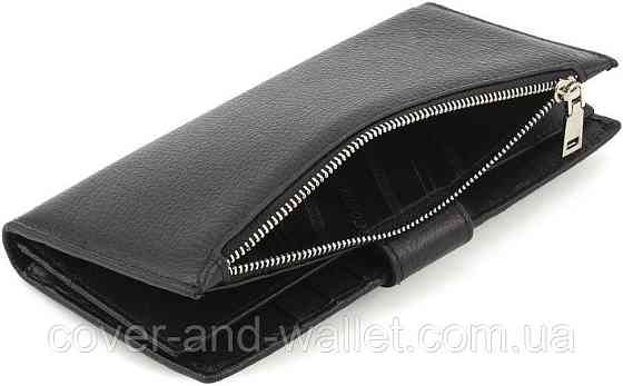 Чорний шкіряний гаманець купюрник з хлястиком на магніті на багато карток Marco Coverna Київ