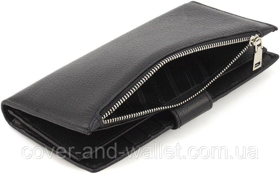 Чорний шкіряний гаманець купюрник з хлястиком на магніті на багато карток Marco Coverna Київ - фото 4