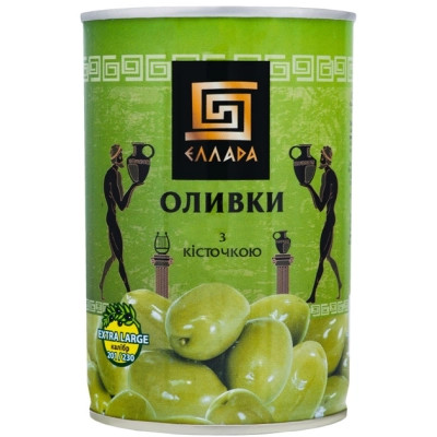 Овочева консервація Ellada Оливки з кісточкою 420 мл ж/б ключ (5202152520015) Вінниця - фото 1