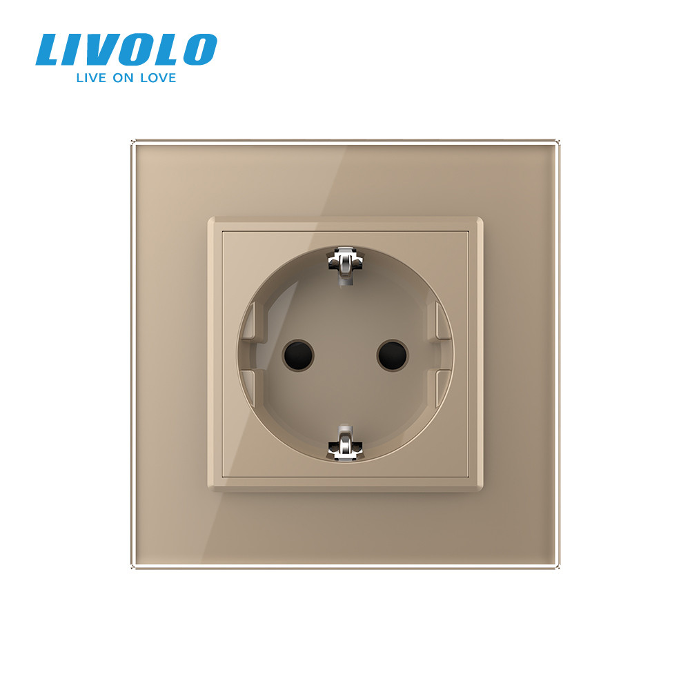 Електрична розетка з заземленням LIVOLO, золота, скляна рамка, шторки, 250В 16А (VL-C7C1EU-13) Коломыя - изображение 10