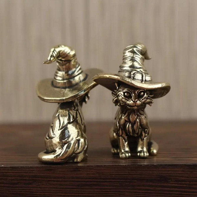 Латунная фигурка «Кот в ведьминой шляпе» — миниатюра 3,6 см Киев - изображение 4