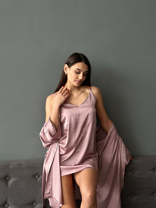 Женская ночная рубашка шелковая на регулируемых бретельках Пудровый L Харьков - изображение 4