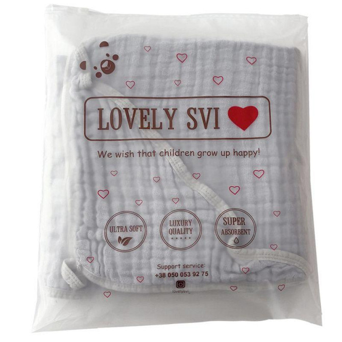 Дитячий рушник з капюшоном Lovely Svi органічна бавовна ( муслін) – 80 x 80 см від 0 до 2 років Сірий (21701251) Київ - фото 4