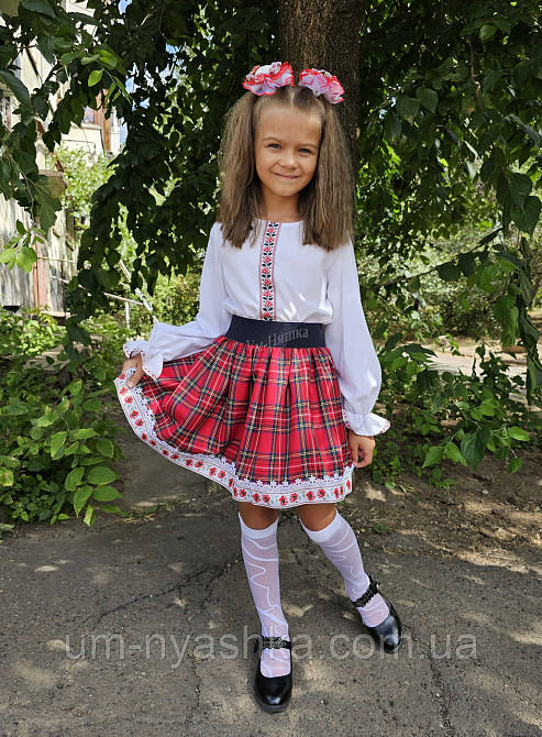 Комплект школьной формы блузка длинный рукав и юбочка с орнаментом 122-134 Кривой Рог - изображение 2