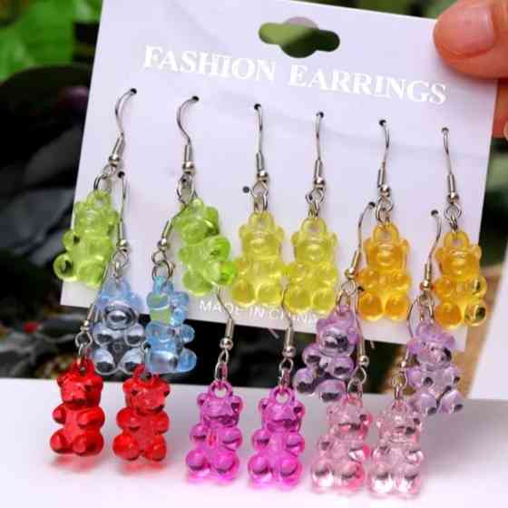 Детские серьги мишки, в наборе 8 пар - размер мишки 1,5*1см, смола Киев