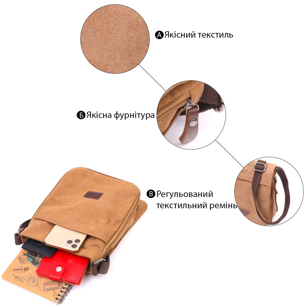 Функціональна чоловіча сумка з текстилю 21268 Vintage Коричнева Київ - фото 5