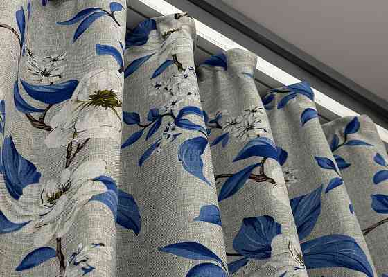 Комплект готових штор VR-Textil Льон з квітковим принтом "Прованс" № 1725ш Світло-сірий з синім 100х270 см 2 шт (31-827) Київ