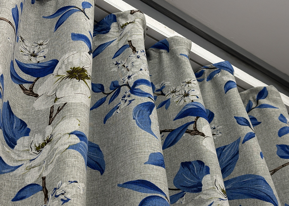 Комплект готових штор VR-Textil Льон з квітковим принтом "Прованс" № 1725ш Світло-сірий з синім 100х270 см 2 шт (31-827) Київ - фото 4