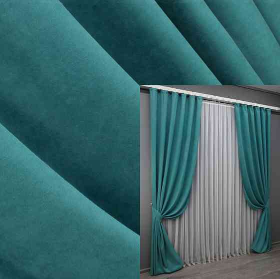 Комплект готових штор VR-Textil Мікровелюр Petek № 1492ш Бірюзовий 100х270 см 2 шт (31-0027) Київ