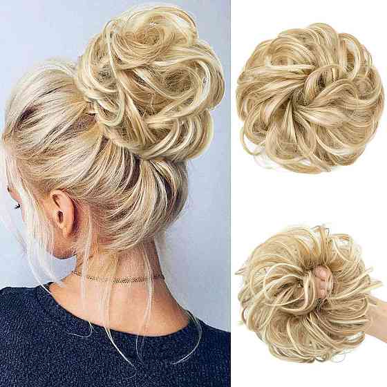 Шиньйон-пучок JJstar Large Bun темно-блонд/пляжний русий кудрявий з еластичною гумкою хвіст гумка з волосся Scrunchie Київ