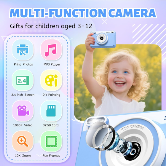 Дитячий цифровий фотоапарат миттєвого друку GREENKINDER H10 FullHD 1080P з картою 32 ГБ та 5 рулонами паперу Київ