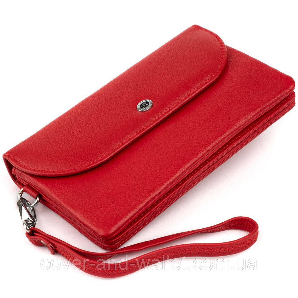 Красный женский кошелек-клатч из натуральной кожи с клапаном на кнопке ST 023 Red Киев - изображение 2