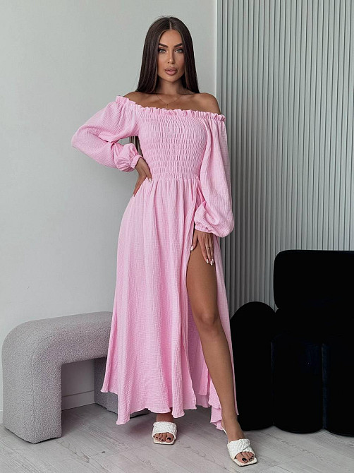 Жіноче романтичне плаття максі з натуральної тканини муслін 100% бавовна Ніжно рожевий, 46/48 Одеса - фото 1