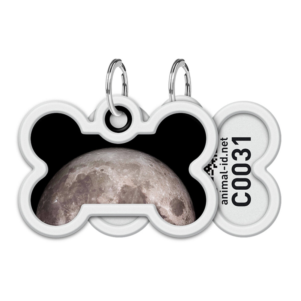 Адресник для собак і котів металевий WAUDOG Smart ID з QR паспортом, малюнок "Місяць", кістка, Д 40 мм, Ш 28 мм Київ - фото 1