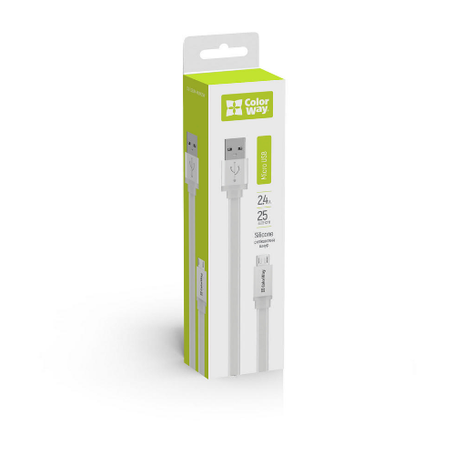 Кабель USB MicroUSB ColorWay CW-CBUM-MUM25W 2,0A 0,25м білий Житомир