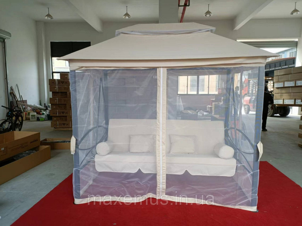 Садовые качели Bonro JD3060 4-х местная раскладная с навесом и москитной сеткой для сада и террасы бежевая Мостиська - фото 11