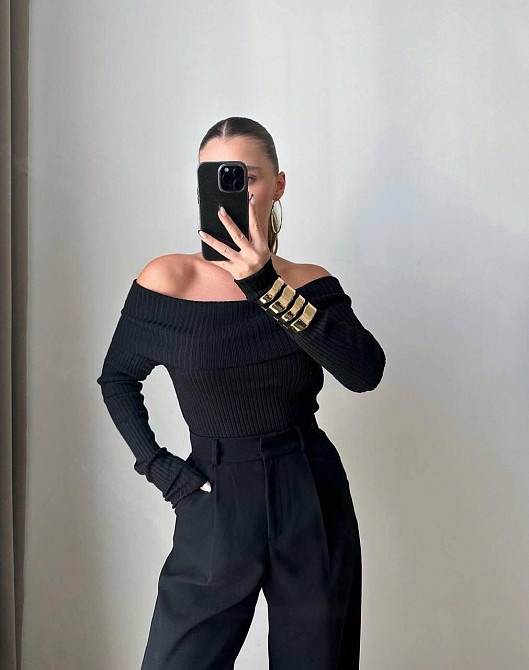 Жіночий романтичний топ зі спущеними плечима турецький  широкий рубчик мустанг Одеса - фото 3