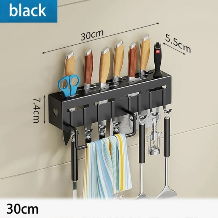 Настенная металлическая кухонная полка-органайзер, подставка / держатель для хранения с крючками, 30 см Винница - изображение 1