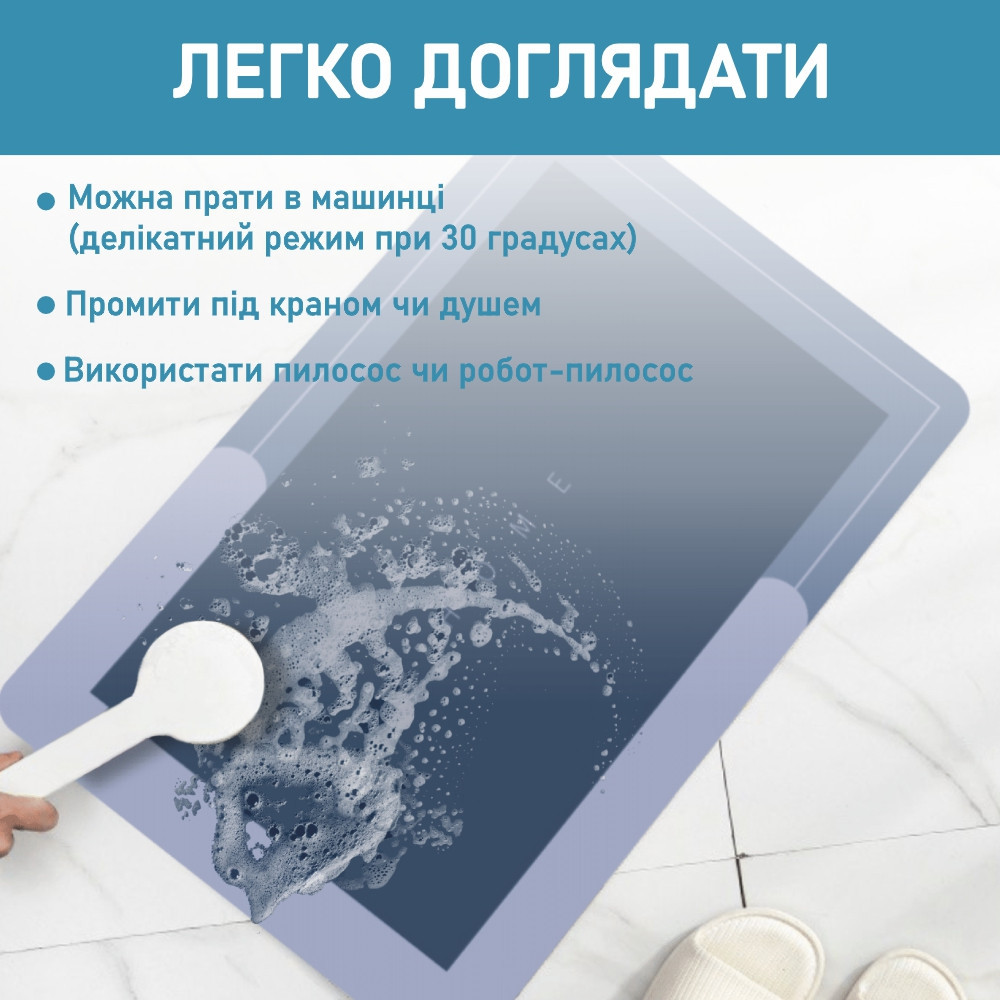 Диатомитовый коврик Aquarius Home для ванной Суперпоглощающий 60х90 см Голубой Буча - изображение 8