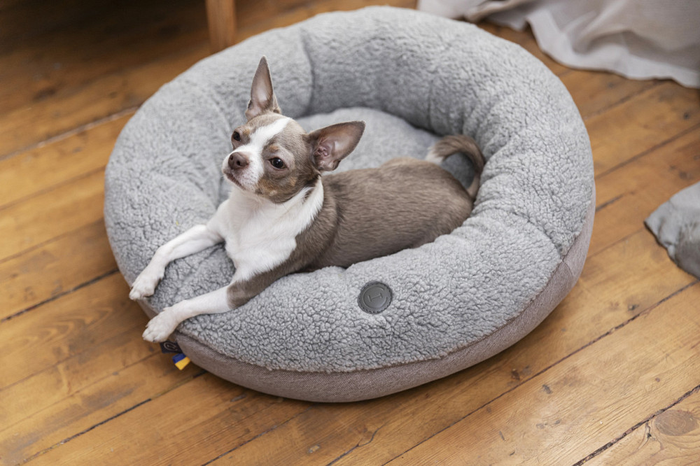 Лежанка для собак і котів овальна Harley and Cho, круглий лежак для тварин Bagel Fur Gray Одеса - фото 8