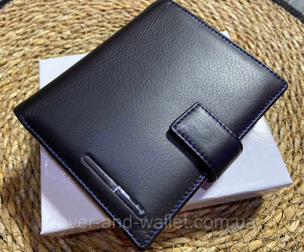 Стильный мужской кожаный кошелек вертикального типа черно-синего цвета Marco Coverna 1005A Киев - изображение 2